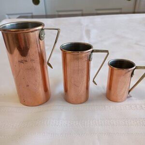 Set of 3 Copper Measuring Cups with Brass Handles